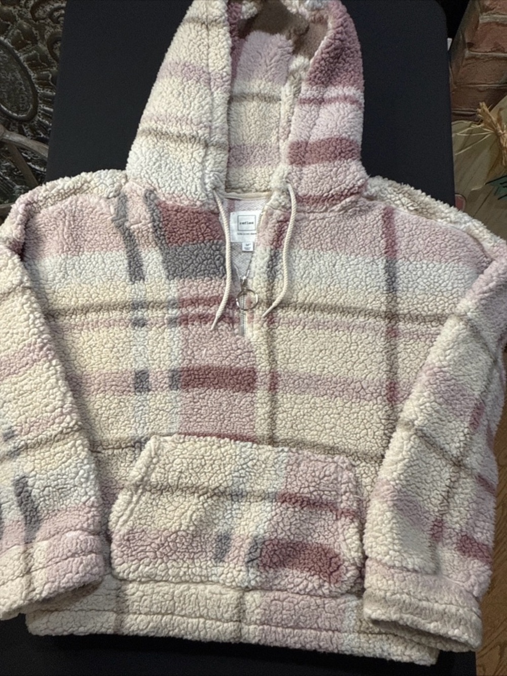 Reflex Plush Sherpa Zip Hoodie - Cream & Dusty Pink